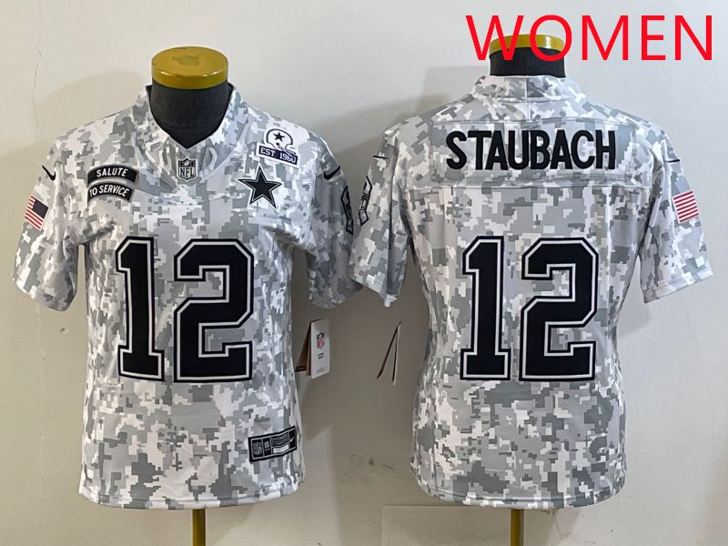 Women Dallas Cowboys #12 Staubach Camo Nike Olive Salute To Service Limited NFL Jersey style 4
